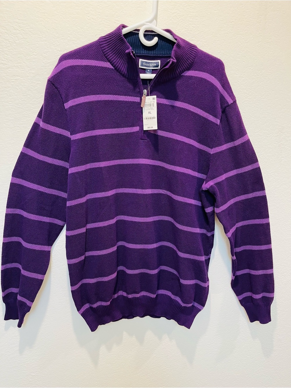 Club Room Cotton Purple Striped Quarter-Zip Sweater